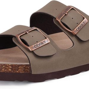 Women's Cork Footbed Slide Sandal, Comfortable Summer Beach Sandals with Adjustable Buckle