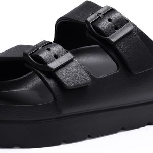 Women's Platform Sandals with Arch Support, Chunky Lightweight Foam Slip on Slides, Comfortable Summer Beach Sandals with Adjustable Buckle